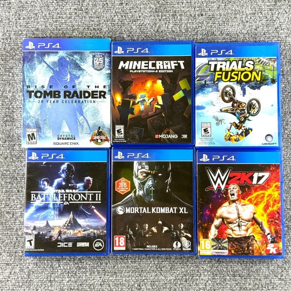 PS4 Game Lot Minecraft Tomb Raider Mortal Kombat XL Star Wars WWE 2K17 Trials
